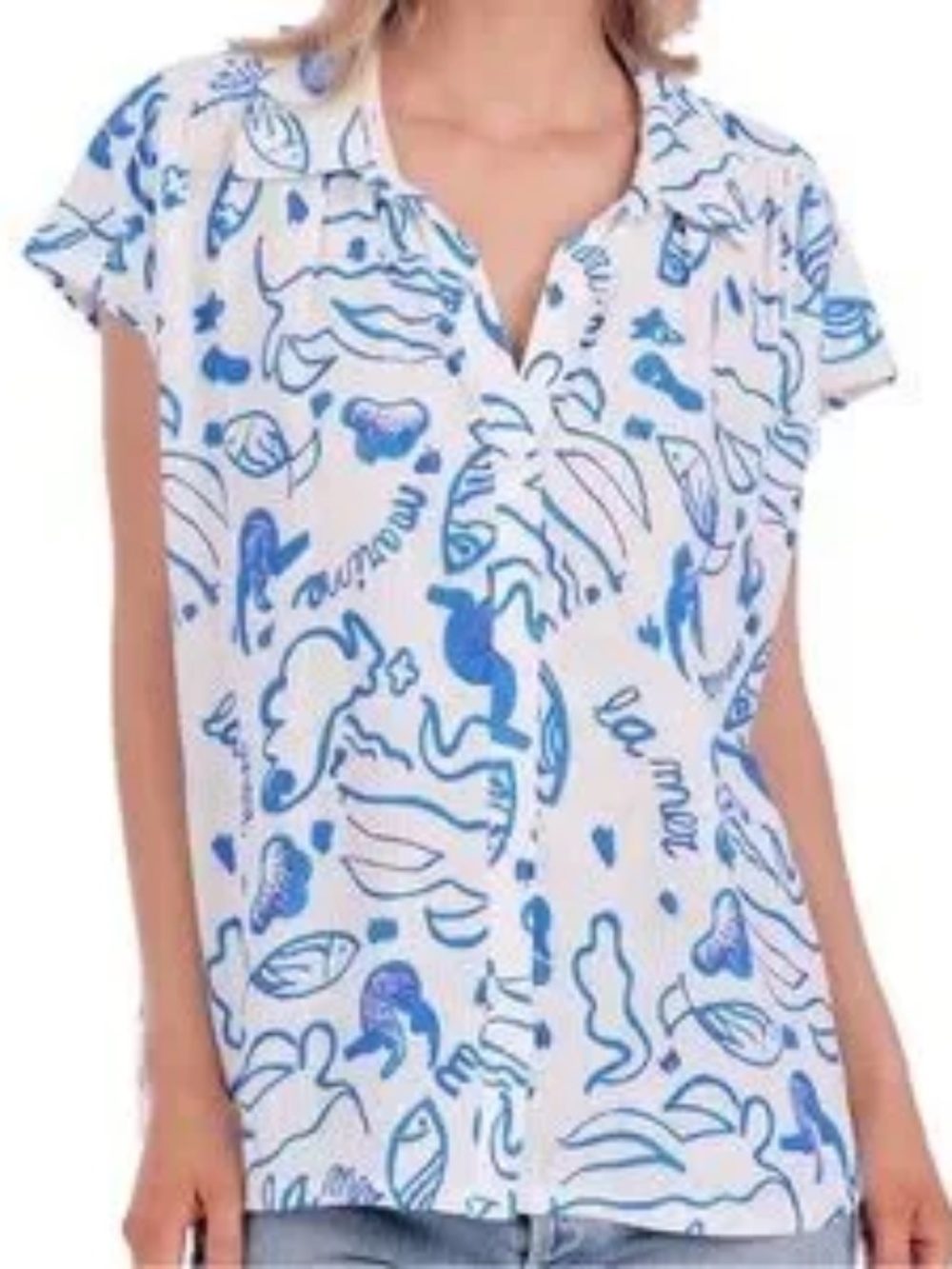 Crosby by Mollie Burch Marine print linen button down Top XS